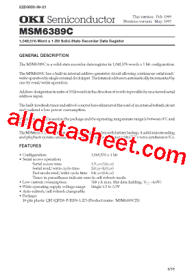 MSM6389C Datasheet PDF - OKI electronic componets