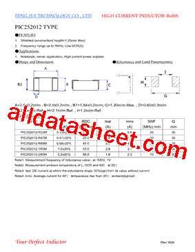 PIC252012-R33M Datasheet PDF - FENGJUI TECHNOLOGY CO., LTD.
