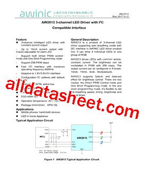 AW2013 Datasheet PDF - Shanghai awinic technology co.,ltd