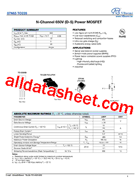 07N65 Datasheet PDF - VBsemi Electronics Co.,Ltd
