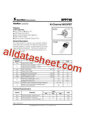 SFP740 Datasheet PDF - SemiWell Semiconductor