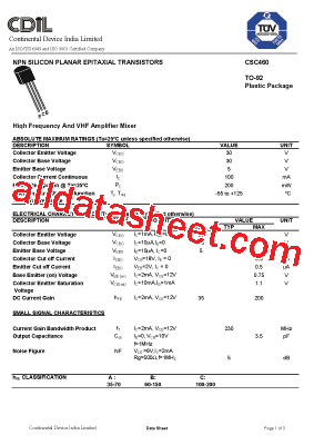 CSC460 Datasheet PDF - Continental Device India Limited