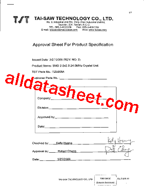 TZ0968A Datasheet PDF - TAI-SAW TECHNOLOGY CO., LTD.