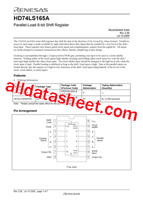 HD74LS165A Datasheet PDF - Renesas Technology Corp