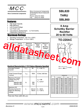 SBL840 Datasheet PDF - Micro Commercial Components