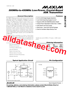 MAX1472 Datasheet PDF - Maxim Integrated Products