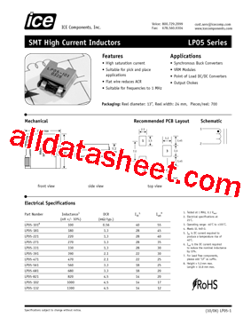 LP05-132 Datasheet PDF - ice Components, Ins.