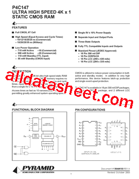 P4C147-25LSMB Datasheet PDF - Pyramid Semiconductor Corporation