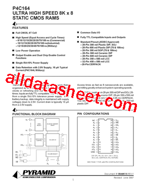 P4C164-25LSMLF Datasheet PDF - Pyramid Semiconductor Corporation