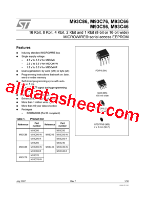 M93C66-RMB3G/S Datasheet PDF - STMicroelectronics
