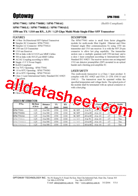 SPM-7700AG Datasheet PDF - Optoway Technology Inc