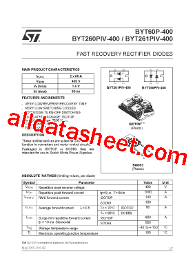 BYT60P-400. Datasheet PDF - STMicroelectronics