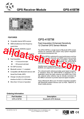 GPS-41BTM Datasheet PDF - rfsolutions.ltd