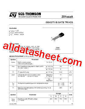 Z0107MA. Datasheet PDF - STMicroelectronics