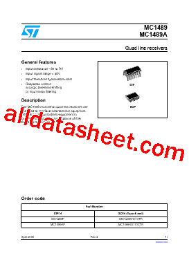 MC1489P. Datasheet PDF - STMicroelectronics