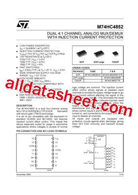 M74HC4852 Datasheet PDF - STMicroelectronics