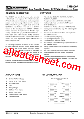 CM6800AGIP Datasheet PDF - Champion Microelectronic Corp.