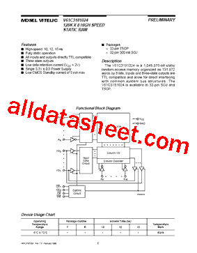 V61C3181024 Datasheet PDF - Mosel Vitelic, Corp