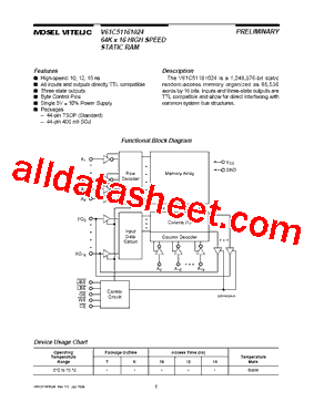 V61C51161024 Datasheet PDF - Mosel Vitelic, Corp