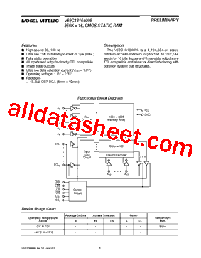 V62C18164096 Datasheet PDF - Mosel Vitelic, Corp
