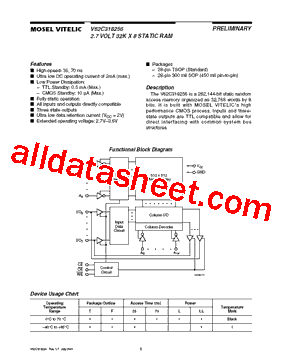 V62C318256 Datasheet PDF - Mosel Vitelic, Corp