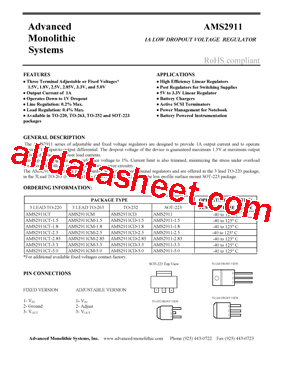 AMS2911CD-2.85 Datasheet PDF - Advanced Monolithic Systems