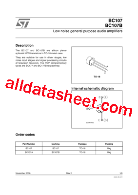 BC107. Datasheet PDF - STMicroelectronics