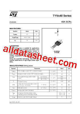 TYN640RG Datasheet PDF - STMicroelectronics