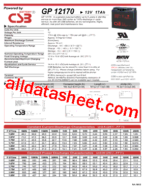 GP12120 Datasheet PDF - CSB Battery Co., Ltd.