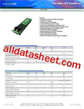 SP-12-LR2-RDA Datasheet PDF - Source Photonics, Inc.