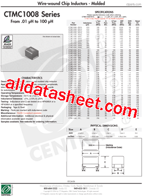 CTMC1008F-R39K Datasheet PDF - Central Technologies
