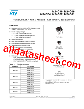 M24C01-RCT3TP/S Datasheet PDF - STMicroelectronics