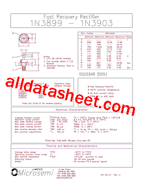 1N3901 Datasheet PDF - Microsemi Corporation