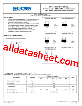 DTC143XE Datasheet PDF - SeCoS Halbleitertechnologie GmbH