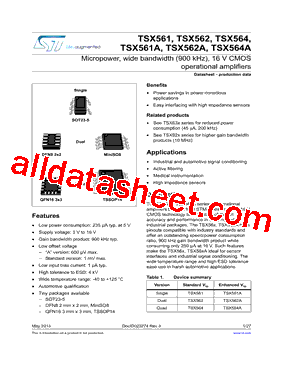 TSX562IYST Datasheet PDF - STMicroelectronics