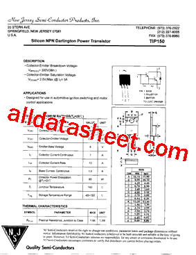 TIP150 Datasheet PDF - New Jersey Semi-Conductor Products, Inc.