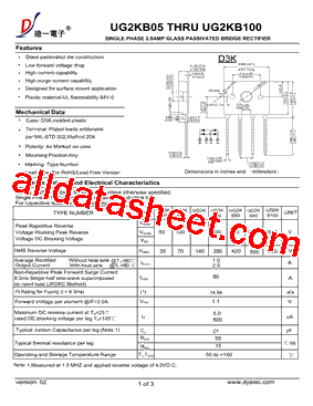 UG2KB05 Datasheet PDF - DIYI Electronic Technology Co., Ltd.