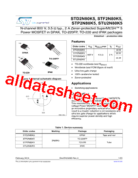 STP2N80K5 Datasheet PDF - STMicroelectronics