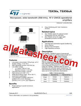 TSX562IYST Datasheet PDF - STMicroelectronics